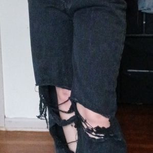 Black ripped flare jeans